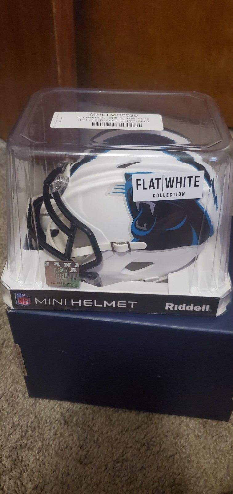 Christian McCaffrey Auto Panthers Flat White Speed Mini Helmet 