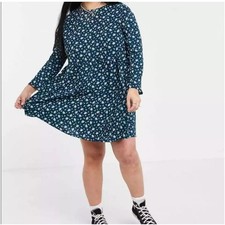 ASOS Curve Teal Floral Dress Womens Size 14 Cottagecore Ditsy XL