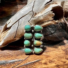 925 Sterling Silver Kingman Turquoise Rectangle Cluster Ring Sz 8   Southwestern