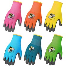 6 Pairs Kids Gardening Gloves Yard Work Gloves Children Soft Safety Rubber Co...