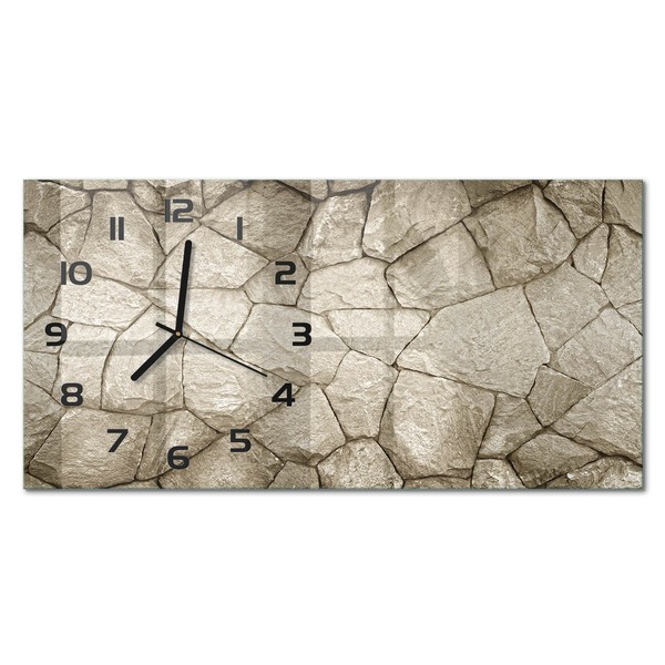 Wanduhr Im Querformat Glasuhr Aus Glas Steinmauer Schwarze Zeiger 60X30 Cm-image