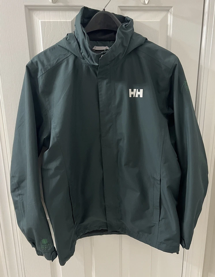 Helly Hansen Mens Dark Green Waterproof Hooded Jacket Digital Realty Full Zip XL - Image 2 of 4