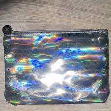 Ipsy Silver Multicolor Holographic Plastic Makeup Bag with Zipper