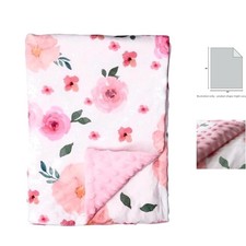 Super Soft 30x40" Minky Blanket for Newborn - Lightweight Pink Floral Design
