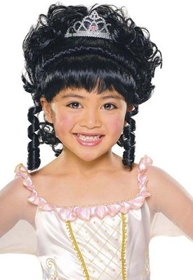 6 Wigs! Fairytale Charming Princess Black Up-do , Hair w Tiara, Girls Costumes