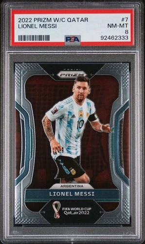 2022 Panini Prizm World Cup Qatar Lionel Messi Base Prizm PSA 8 NM-MT #7 Low Pop