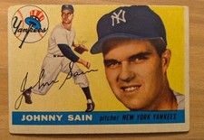 1955 Topps #193 Johnny Sain New York Yankees Very Good VG Condition