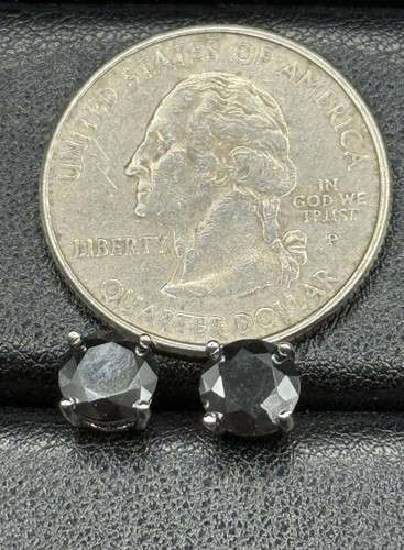 New Condition Sterling Silver 2 ctw Black Moissanite Stud Earrings GRA 925 - Picture 2 of 8
