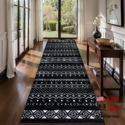  Hallway Runner Rug, 2x10 Washable Non-Slip Black and White Runners for 