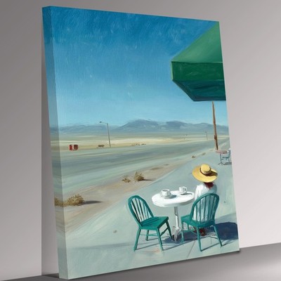 Lady Waiting In Vain Hopper  Modern Canvas Print Wall Art Picture