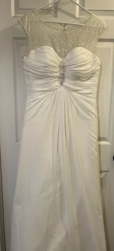 OFF WHITE Abito da sposa Symphony 50014 bianco sporco taglia 14 cerchio velo e corsetto intimo