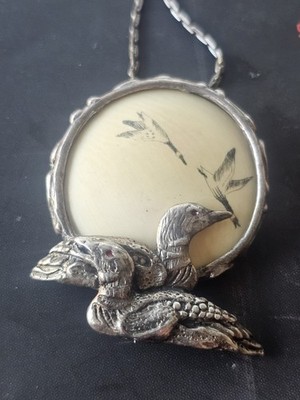 Mammoth Loon Silver Bird Pendant Necklace Ivory Statement Charm Animal Motif