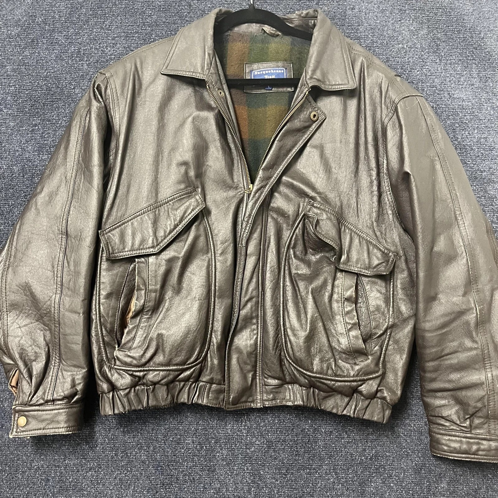 Susquehanna Trail Outfitters Jacket Mens Large Brown Leather Bomber Lined