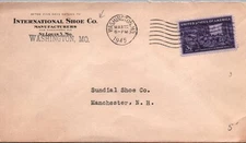 POSTAL HISTORY COVER CORNER INTERNATIONAL SHOE COMPANY WASHINGTON MISSOURI 1945