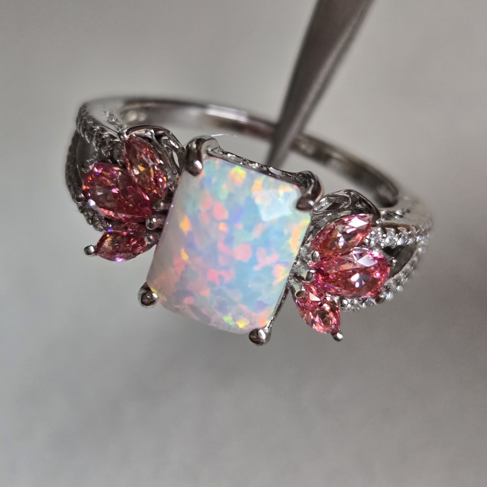 Faceted Lab Created White Fire Opal Sterling Silv… - image 3