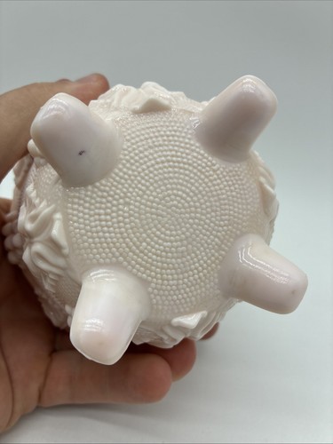 Vtg Jeanette Shell Pink Milk Glass Footed Candy Dish w/ Lid Grapes & Leaves 6” - Picture 7 of 7