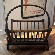Vintage Folding Bamboo Rattan Magazine Newspaper Rack Basket Mid Century