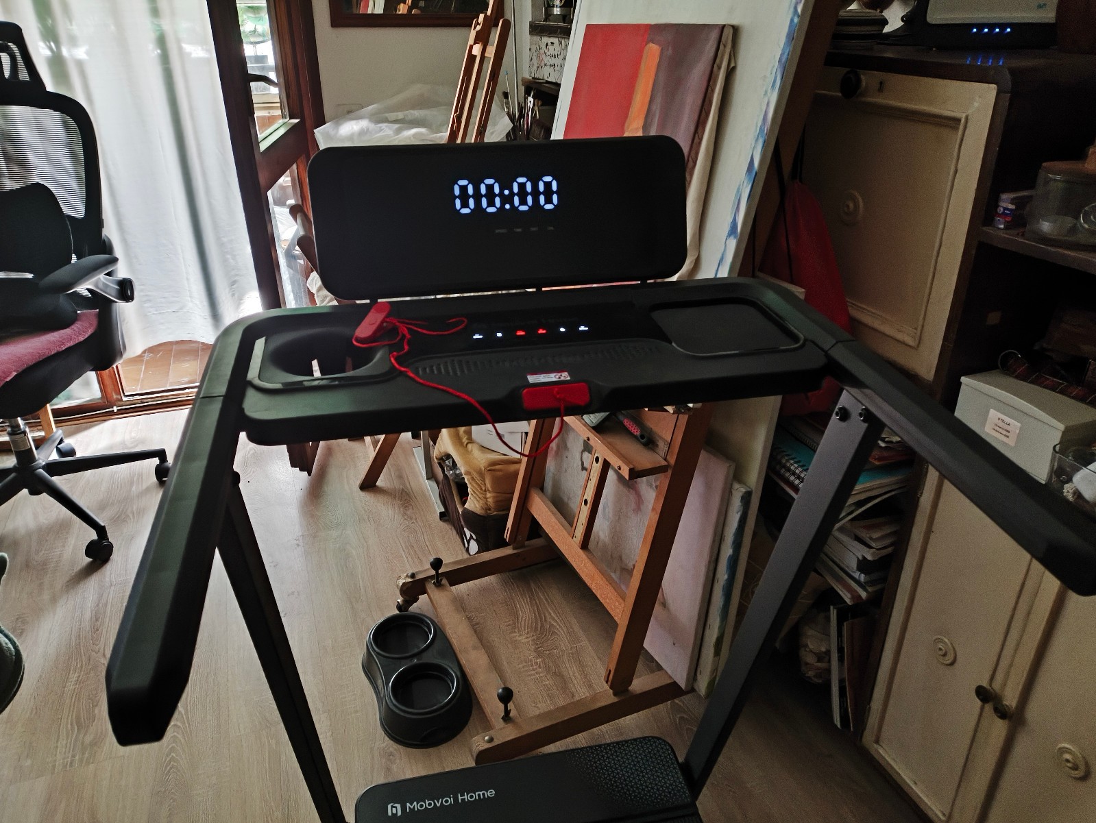 Cinta de correr portátil ,plegable,pantalla ajustable,bandeja y portavasos,etc