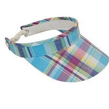 Womens Golf Athleisure Beachy Travel Sun Visor Hat Pastel Plaid Blue Pink OS