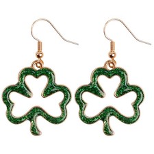 St Patricks Day Earrings, Green Shamrock Dangle Earrings for Women, Gold-2