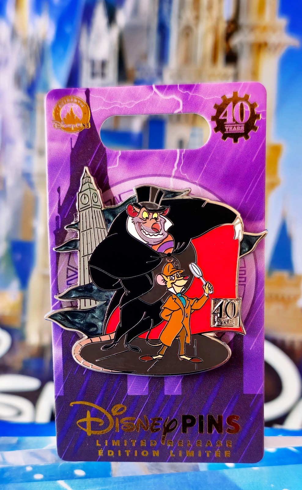 Prendedor Parques Disney - El Gran Detective Ratón 40 Aniversario Basil Ratigan