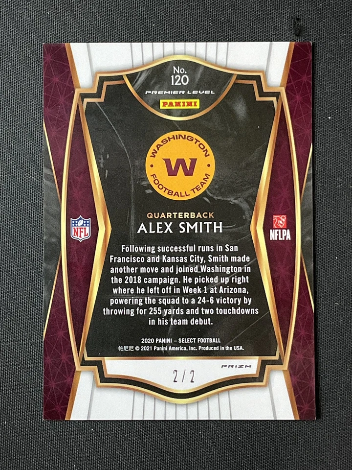 2020 Panini Select #120 Alex Smith Snakeskin Green and Black Prizm /2 - Image 2 of 2