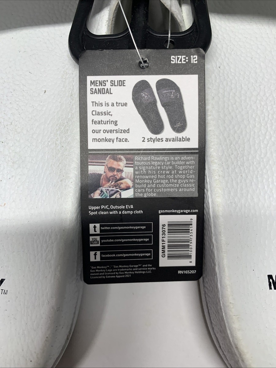 Gas Monkey Garage Slides Sandals Men's Size 12 White 🔥