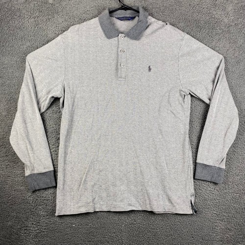 Polo Golf Ralph Lauren Grau Langarm Rugby Poloshirt Herren M Baumwolle Alpaka