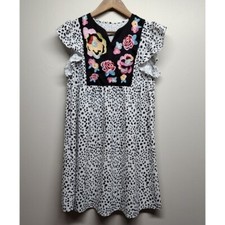 Floral Embroidered Mini Dress Women Sze S Black White Relaxed Ruffle Boho Casual