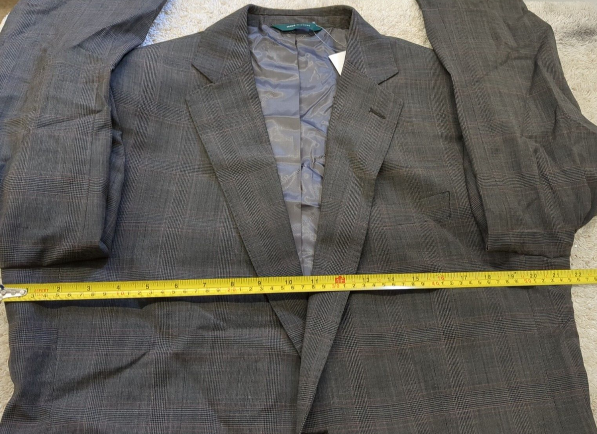 Brooks Brothers Stretch Plaid Wool Blend Suit Jacket Grey Sz-42R