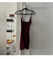 PrettyLittleThing Burgundy Ruched Side Strappy Body Con Dress, Size 2