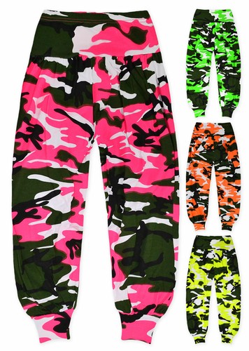Girls Neon Camo Harem Dance Pants New 