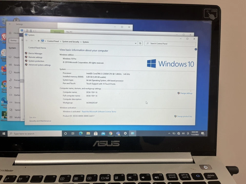 Asus V400C 14" Touchscreen Laptop Ultrabook SSD Windows 10 - Image 2 of 4