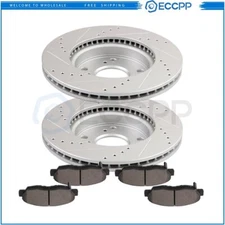 Front Brake Rotors Metallic Pads For 2012 2013 2014 Honda Civic Drilled,Slotted