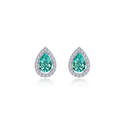 *BRAND NEW* Sterling Silver Platinum-Bonded Fancy Sapphire Halo Stud Earrings