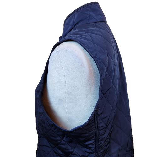 Talbots Womens Long Quilted Vest Medium Petite Navy Blue Full Zip Front Pockets - Picture 7 of 14