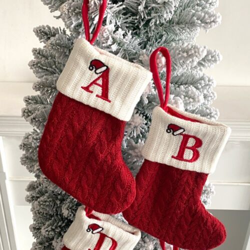 Red Candy Gift Bag Woolen Yarn Christmas Pendant Letter Christmas Socks  Gift - Picture 1 of 16