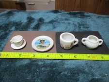 Vintage Lot of 4 Porcelain Pieces 2 Cups 2 Saucers  Sugar Bowl Dollhouse 