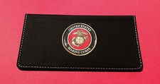 USMC MARINE CORPS BLACK Leatherette Checkbook Cover FAUX LEATHER FREE SHIPPING