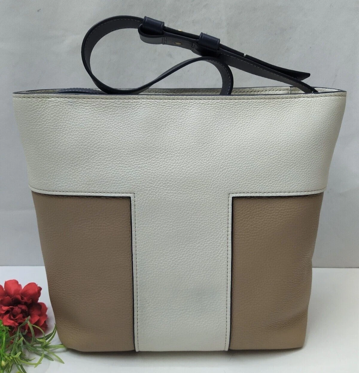 Borsa a tracolla Tory Burch blocco a T sabbled bicolore Hobo nuova avorio savana $558
