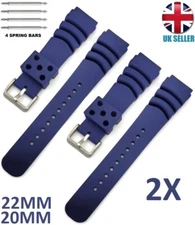 2X CITIZEN SEIKO COMPATBILE NAVY BLUE RUBBER DIVER WATCH STRAP BAND 20-22-MM