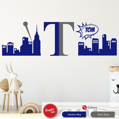 Superhero Skyline Monogram Personalised Wall Sticker Boys City Bedroom Decal - Picture 13 of 16