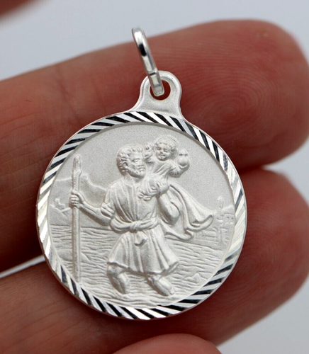Sterling Silver St Christopher Matt Finish Pendant Charm Travel Saint -Free Post - Picture 3 of 13