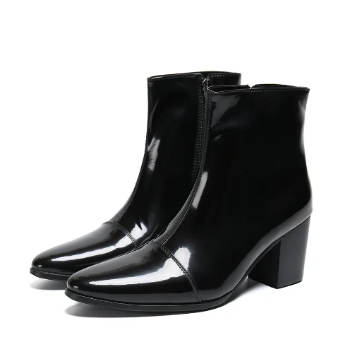 Botas al tobillo de charol real para hombre Tacones altos Oficina Negocios Boda Bombas Foto 2 de 4