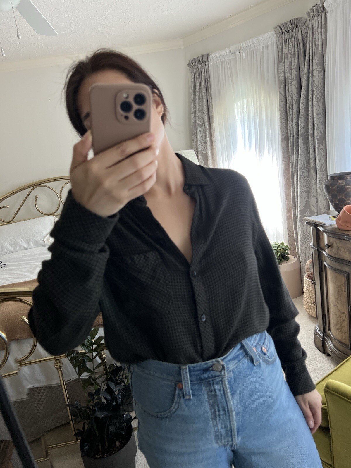 Gingham Brown Long Sleeve Collared Button Shirt - image 3