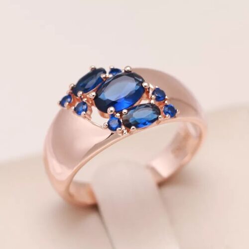 Niebieski pierścionek z cyrkonią dla kobiety pani 585 różowe złoto kolor biżuteria prezent ślubny ślub - Zdjęcie 1 z 6
