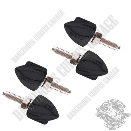4 Vivid Black Wing Spike License Plate Frame Bullet Bolts For