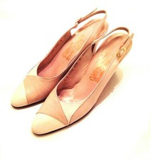Women's - SALVATORE FERRAGAMO - Tan Cream Leather Classic Slingback Pumps - 8
