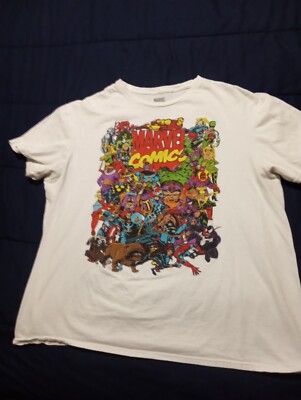 Marvel Comics Characters Shirt White Size XL Iron Man Spider Man Hulk Venom