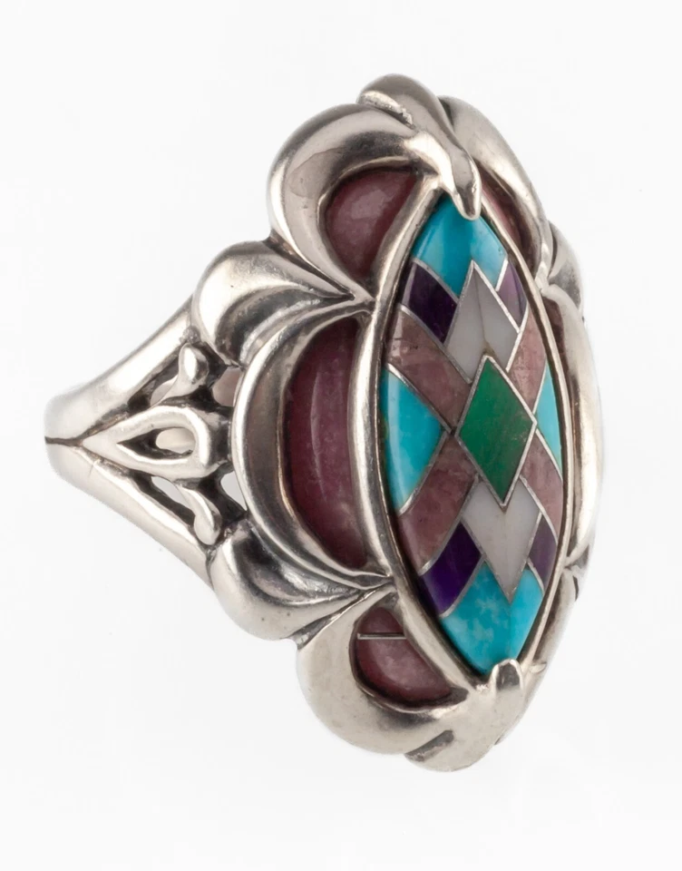 Carolyn Pollack Anglo Sterling Silver Inlay Ring Sz 10.25 - Imagem 4 de 4